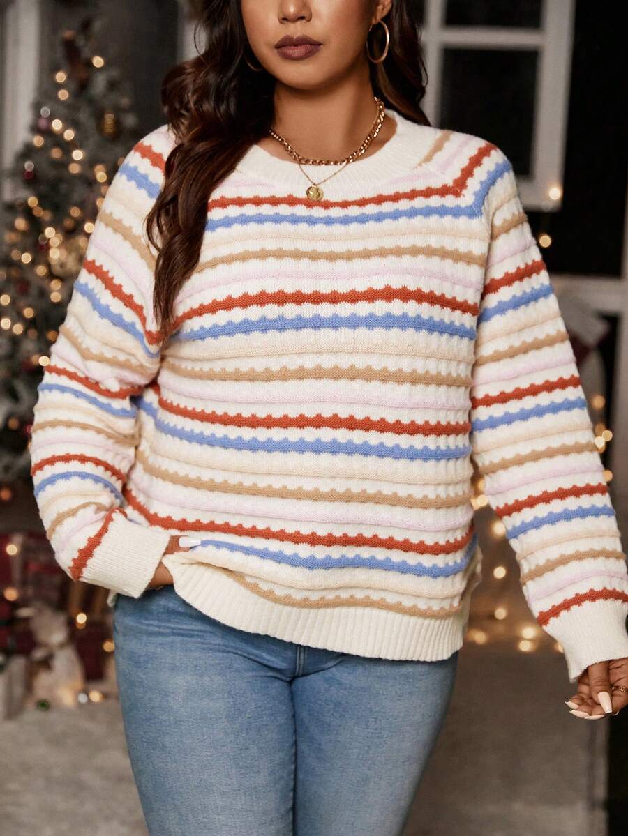 Calvaya Talla grande Jersey con patrón de rayas de manga raglán - Multicolor - Ver 1