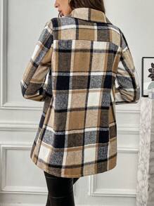 SHEIN Essnce 格紋印花翻蓋口袋外套 - 咖啡棕 - 查看 2