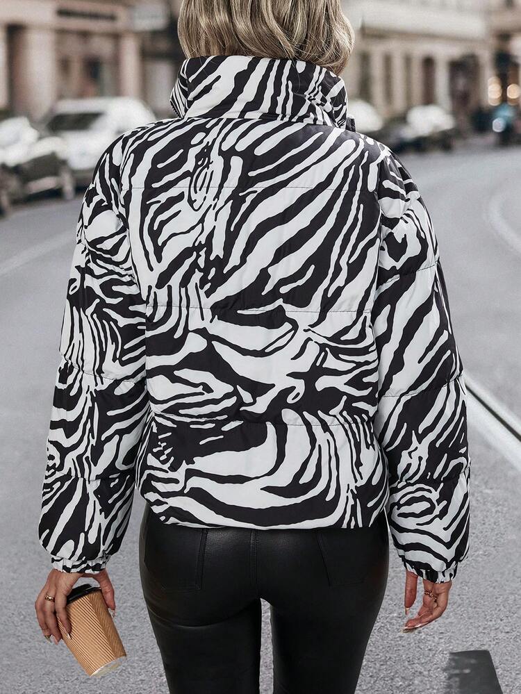 Women'S Zebra Pattern Padded Padded Coat Clothes Winter