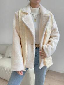 Chiquease Cổ áo Lót Teddy Nút đơn áo - Màu be - Xem 4