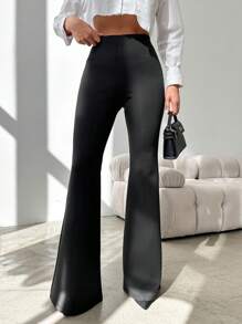 EURMUSE High Waist Flare Leg Pants - Black - View 3