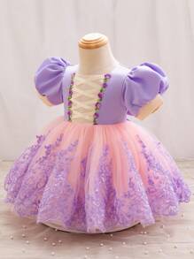 SHEIN Glamorique Kids فستان أطفال بنات بطبعة أزهار مطرزة  الألوان، مناسب للموضة للحفلات العامة والسهرات والزفاف والمعمودية وعيد الميلاد الأول