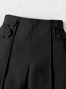 SHEIN Elladie kids Young Girl Button Detail Seam Detail Straight Leg Pants