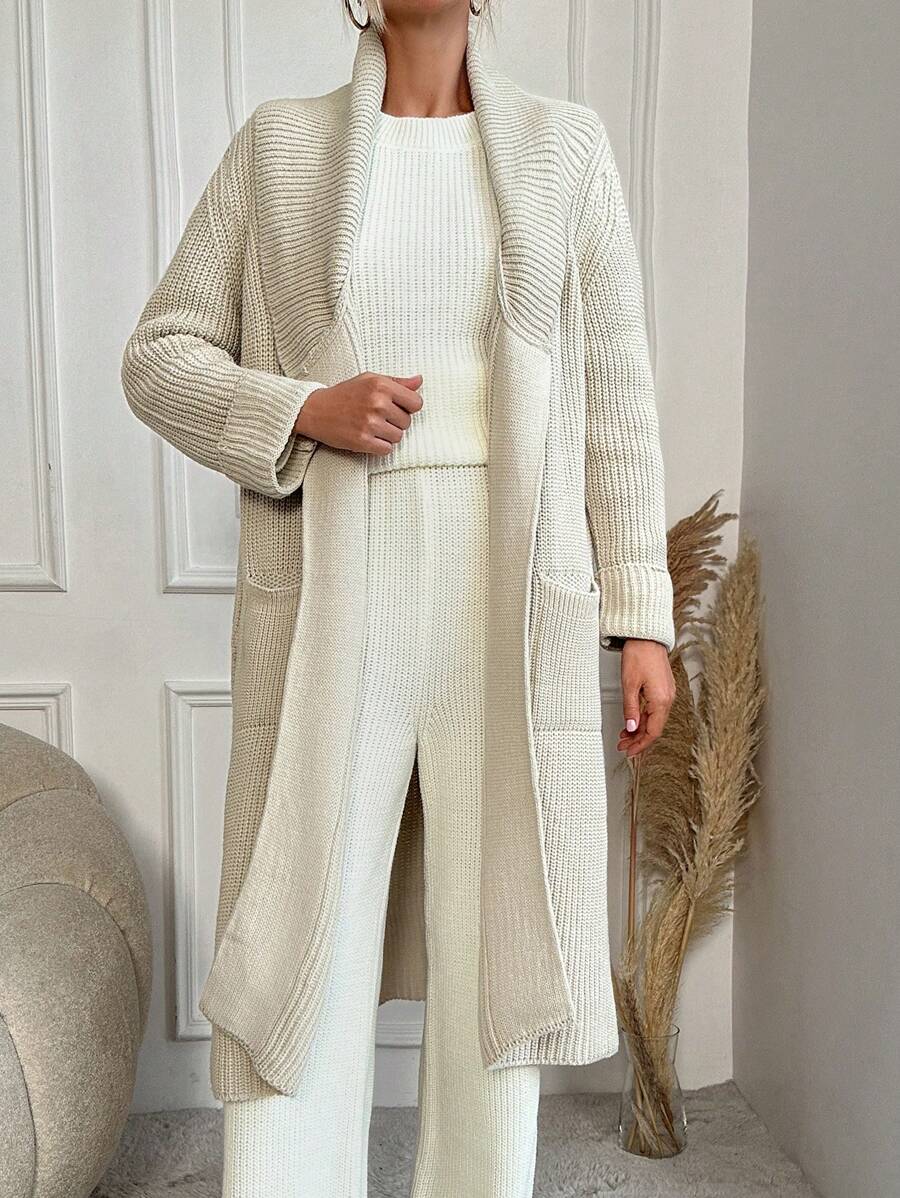 EURMUSE 女款純色開襟針織衫,配有雙口袋(不包括腰帶)