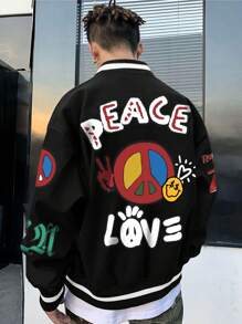 Manfinity LEGND Chaqueta Holgada Con Impresión De Texto Y Dibujos Animados Para Hombres - Negro - Ver 1
