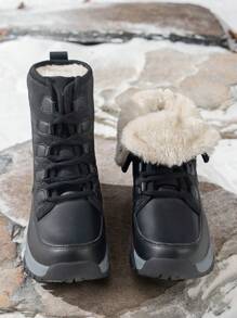 Women's Warm Short Boots For Winter, Rubber Anti-slip Outdoor Hiking Shoes, Lace-up Waterproof Wear-resistant Trekking Boots