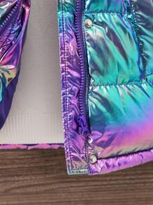 SHEIN Baby Girl Holographic Fuzzy Trim Hooded Padded Coat Without Sweater