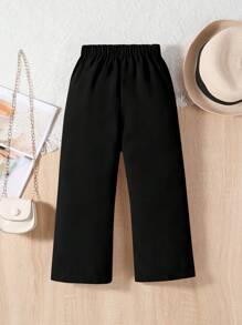 SHEIN Elladie kids Young Girl Button Detail Seam Detail Straight Leg Pants
