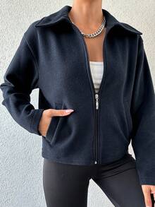 SHEIN Cottnline Chaqueta De Mujer De Cuello Con Solapa De Color Sólido