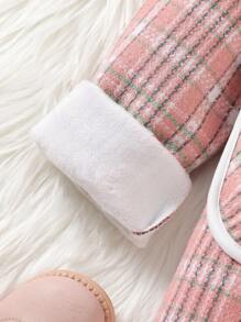 SHEIN Tween Girl Plaid Dual Pocket Raglan Sleeve Contrast Binding Hooded Duffle Overcoat - Multicolor - View 4