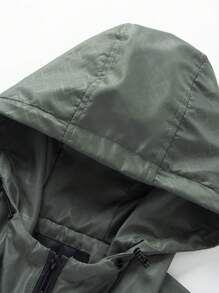 Manfinity Homme Nam Lá thư In Dây kéo mặt trước áo có mũ Áo khoác - xanh quân đội - Xem 6