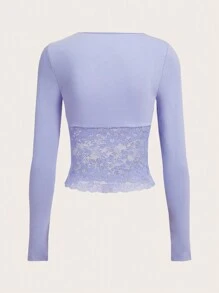 SHEIN ICON Ren Vá lại Tim Pha lê Khóa Đồ trang trí Áo thun - Màu tím - Xem 2