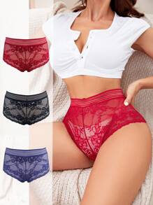 Women's Fantasy Elegant High Stretch Knitted Lace Boyshorts Multicolor Sheer Underwear,  Multi-Pack Short Panties For Everyday Wear - Multicolor - View 5