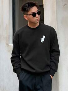 DAZY Men's Cartoon Letter Printed Drop-shoulder Sweatshirt - Dark Grey - View 2