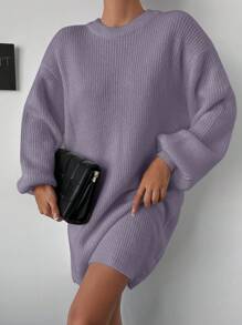 EURMUSE Của phụ nữ Vòng cổ Màu thuần Thả vai Đầm Áo len - Màu Lilac Tím - Xem 5