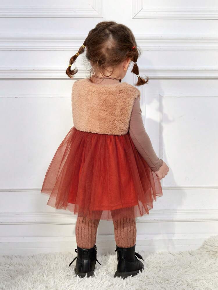 Baby Girl Solid Tee & Mesh Overlay Dress