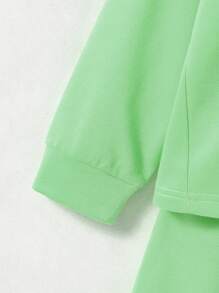 2 件套青少年男孩运动纯色连帽长袖运动衫和短裤，春秋季 - 綠色 - 查看 3