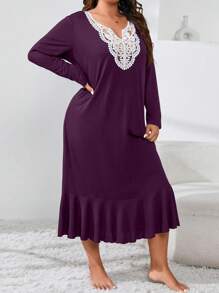 فستان نوم طويل أنيق بتصميم الزعنفة مقاس كبير - الأرجواني - مشاهدة 6