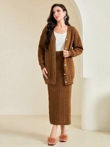 Mulvari Của phụ nữ Màu thuần Bộ - màu nâu - Xem 4