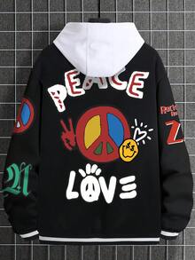 Manfinity LEGND Chaqueta Holgada Con Impresión De Texto Y Dibujos Animados Para Hombres - Negro - Ver 4