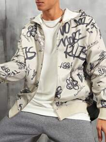 Manfinity Hypemode Men's Loose Fit Hoodie With Letter Print And Zipper - Multicolor - View 3