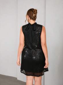 SHEIN Privé Plus Size Half Turtleneck Sequin Dress - Black - View 2