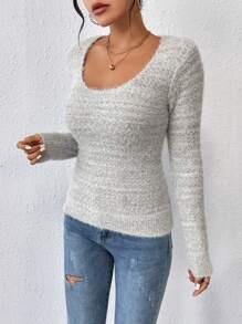 SHEIN Essnce Scoop Neck Fuzzy Sweater - Multicolor - View 3