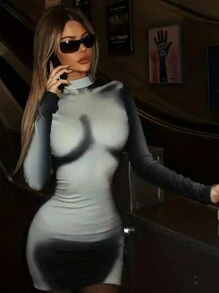 INAWLY Women's Body Heat Map Printed Dress - Black - View 1