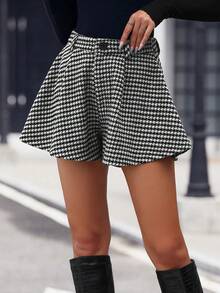 SHEIN Clasi 女式鬆身休閒獵齒紋短褲 - 黑與白 - 查看 6