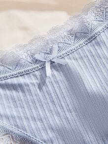 3 条装蕾丝边蝴蝶结前丁字裤性感内衣 - 彩色 - 查看 3