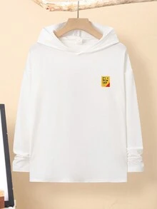 SHEIN 青少年男孩休閒連帽t卹針織t卹,卡通印花 - 白色 - 查看 2