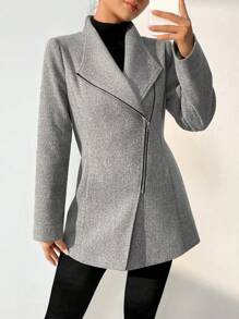 SHEIN Unity Cổ áo thác nước Dây kéo Áo khoác - Màu Xám nhạt - Xem 6