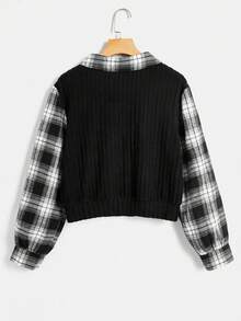 SHEIN EZwear 女性格子拼接下擺衬衫,帶翻領