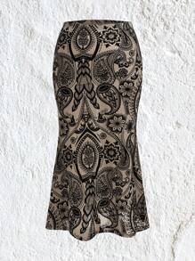 Flirla Hơn In hoa Paisley Nàng tiên cá Hem Lưới Váy - Nhiều màu - Xem 1