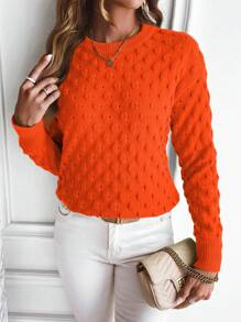 Calvaya Solid Popcorn Knit Drop Shoulder Sweater,Long Sleeve Tops Knit Pullover Fall Winter Sweater - Orange - View 4