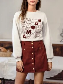 SHEIN Frenchy 女字母和心形印花運動衫和裙子兩件套 - 彩色 - 查看 5