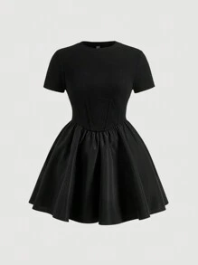 SHEIN MOD Plus Solid Flare Hem Dress,Graduation Dress,Birthday Dresses For Women - Black - View 1