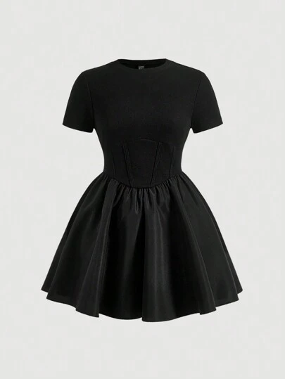 SHEIN MOD Plus Solid Flare Hem Dress,Graduation Dress,Birthday Dresses For Women