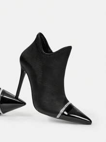 SheIn Belle Rhinestone Decor Point Toe Ankle Boots - Black - View 11