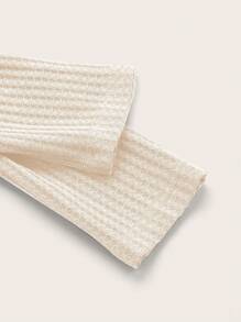 SHEIN EZwear Scoop Neck Waffle Knit Crop Tee - Apricot - View 3