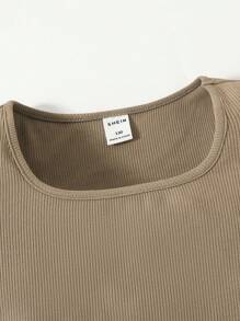 SHEIN Tween Girl Square Neck Ribbed Knit Bodysuit