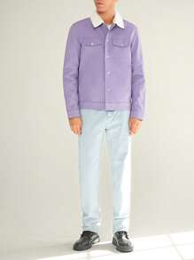 SWAVVY 1件男士borg領口帶蓋細節夾克 - 紫色 - 查看 3