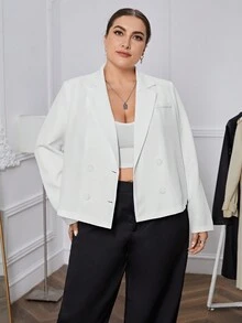 SHEIN Essnce 大碼雙排釦西裝外套 - 白色 - 查看 3