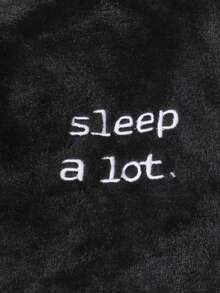 Traje Para Chicos De Franela Con Cuadrícula Bordada Con Letras - Negro - Ver 6