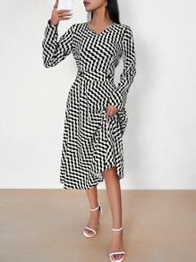 SHEIN Unity Vestido con estampado de cheurón - Blanco y Negro - Ver 2
