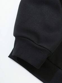 男士口號印花帶束口連帽衫 - 黑色 - 查看 5
