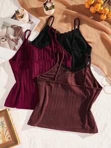 Plus 3pcs Contrast Lace Cami Top - Multicolor - View 2
