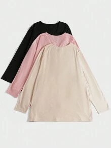 SHEIN LUNE Plus 3pcs Solid Button Detail Tee - Multicolor - View 2