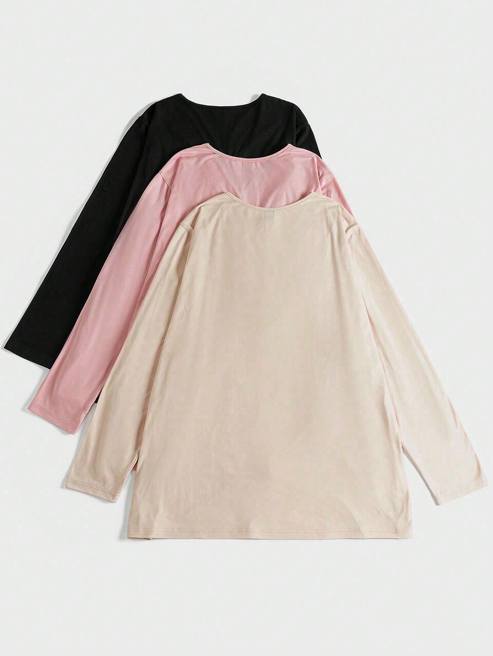 Plus 3pcs Solid Button Detail Tee