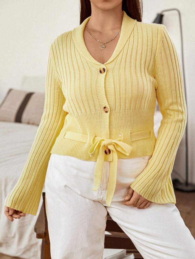Plus Size Knitted Cardigan With Button And Belt